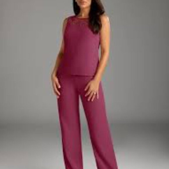 Azazie Maura Mulberry Pantsuit Sequins Chiffon 3- Piece Special Occasion SZ 12 - Picture 14 of 16